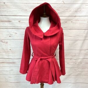 Matrushka Construction Hooded Asymmetrical Peplum Wrap Jacket